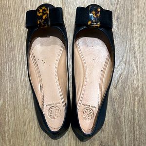 Black Leather Tory Burch Flats